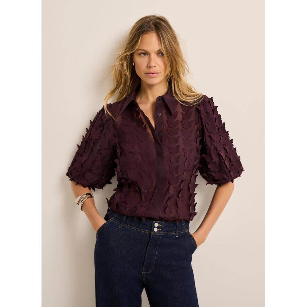 Mint Velvet Burgundy Butterfly Applique Shirt